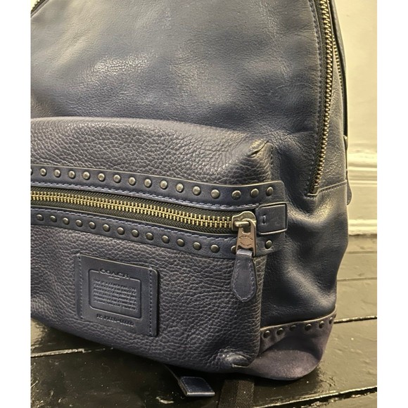 coach academy backpack black leather suede Coach Academy Backpack Leather & Suede with Studs in Midnight